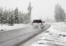 SUV driving in snow