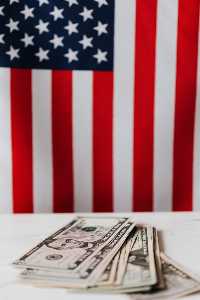 stack of money with US flag