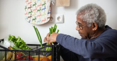 senior man with grocery basket