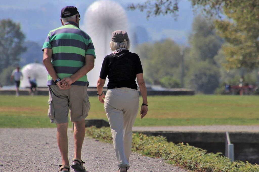 senior couple walking