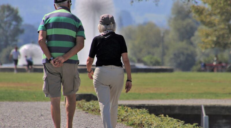 senior couple walking