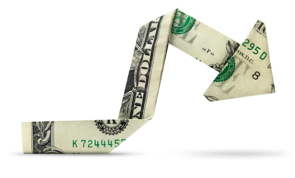 dollar bill down arrow