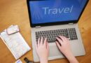 researching travel on laptop