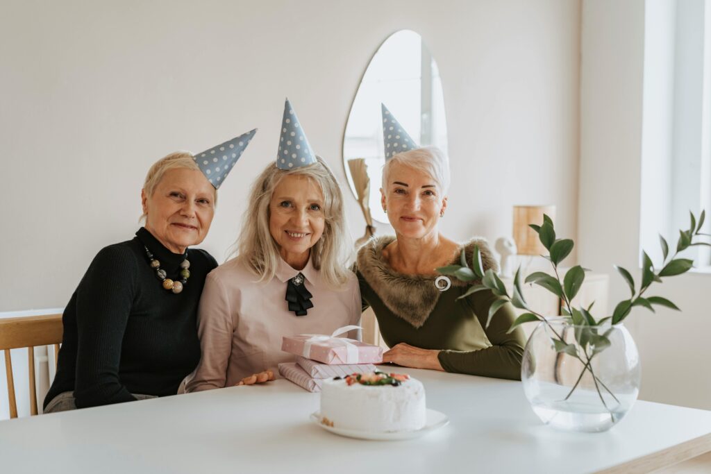 3 senior women celebrating birthday