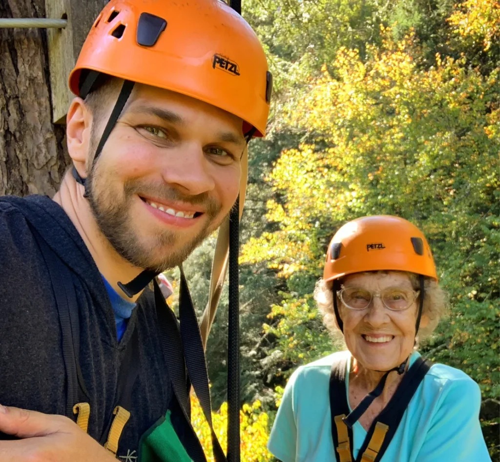 Grandma Joy and Brad ziplining