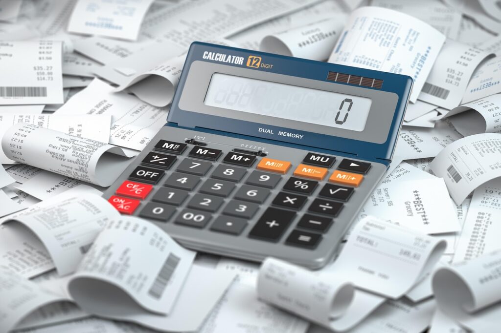 calculator and receipts